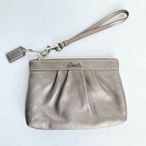 Coach Metallic Pleated Leather Wristlet - Pewter/Taupe